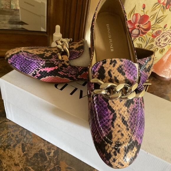 NWT Donald PLINER Metallic mini viper Lavender Leather Loafers new with box… - Picture 12 of 16